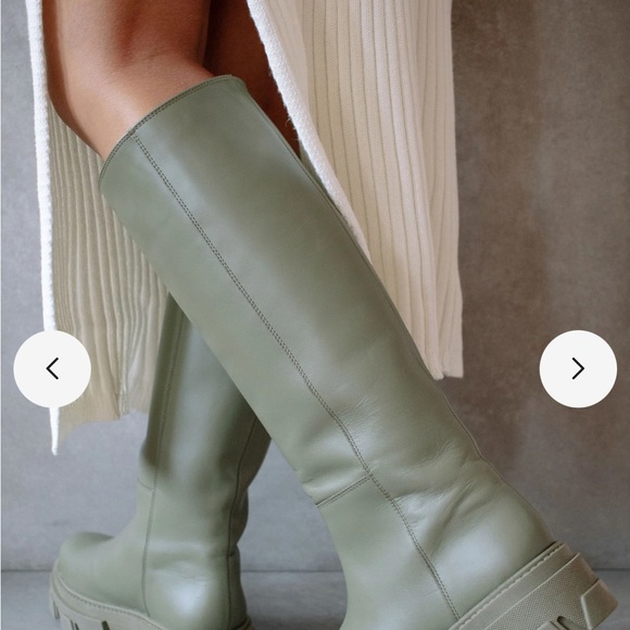Alohas Katiuska Boot: chunky lug sole knee-high tall leather boots in green - Picture 7 of 12